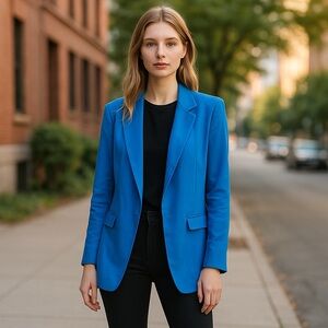 NWT BBJ LOS ANGELES SOFT KNIT CREPE WITH 4- Way Stretch Blazer Blue Large